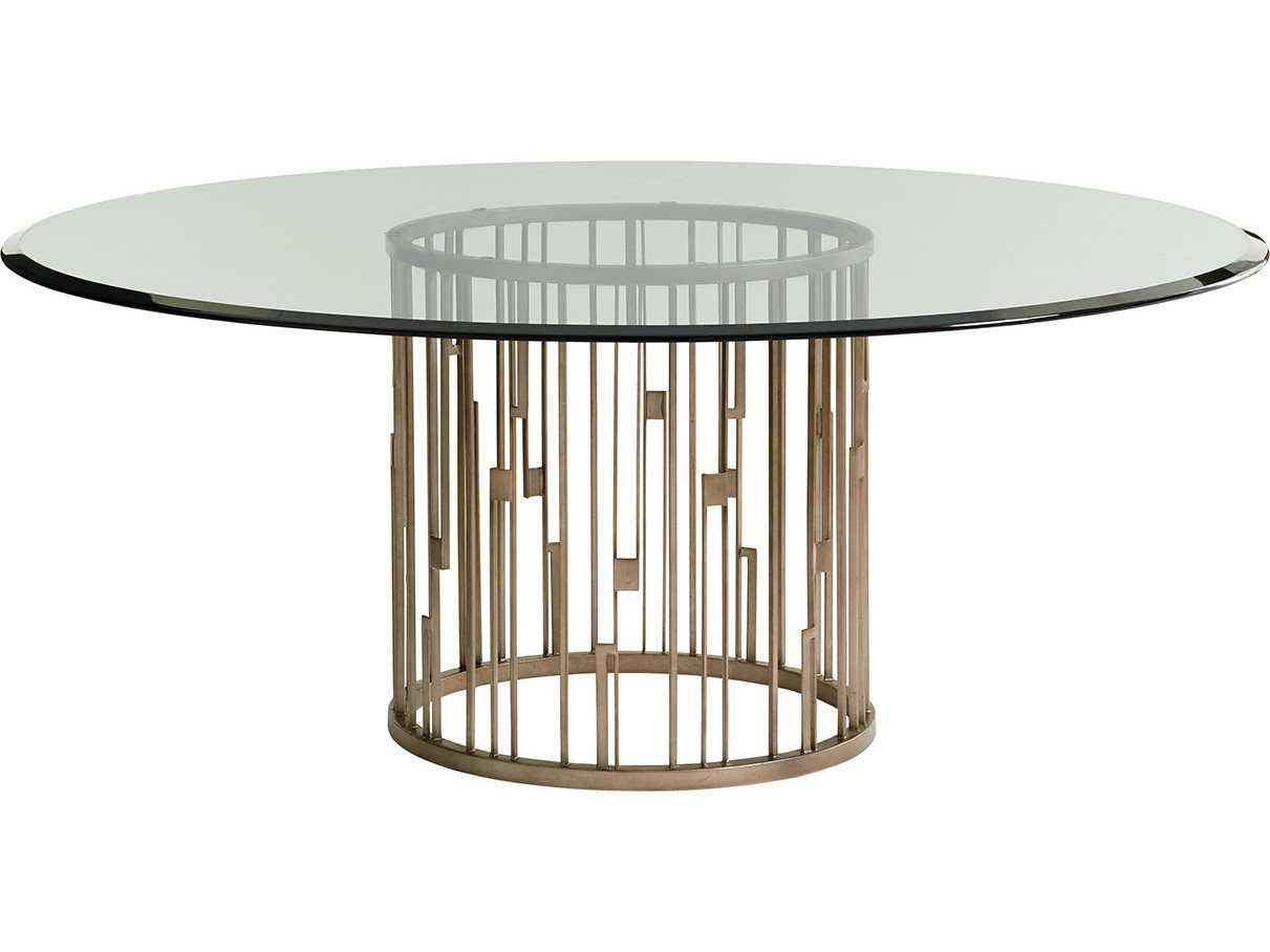 Lexington Shadow Play Round Glass Burnished Silver Leaf Dining Table