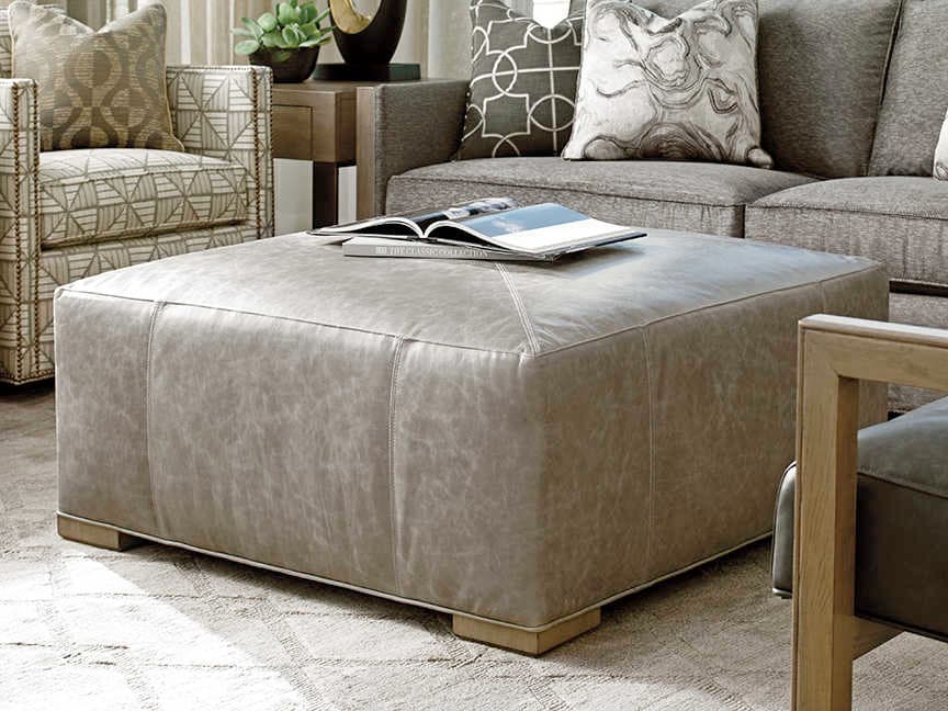 Lexington Shadow Play Gray Leather Ottoman