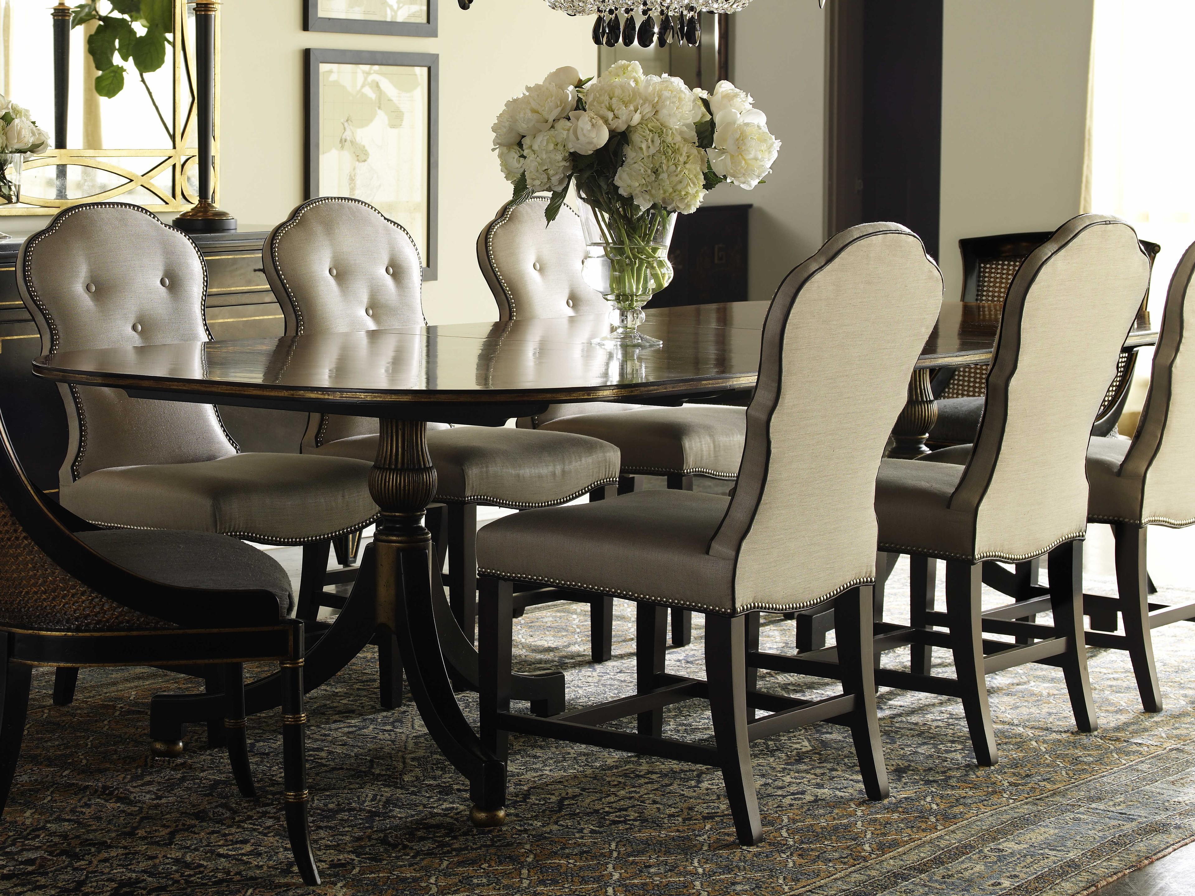 Lillian August Classics Wessex - Extendable Oval Wood Swirl Mahogany Ebony Rubbed Black Antique Gold Dining Table