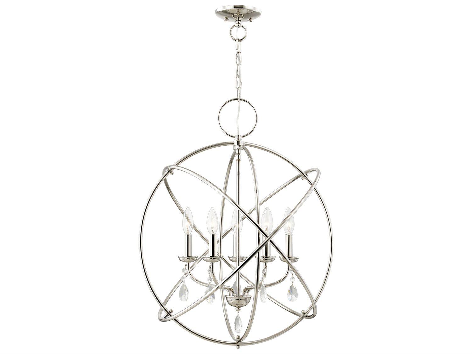 Livex Lighting Aria 5-Light Polished Nickel Crystal Candelabra Globe Round Chandelier