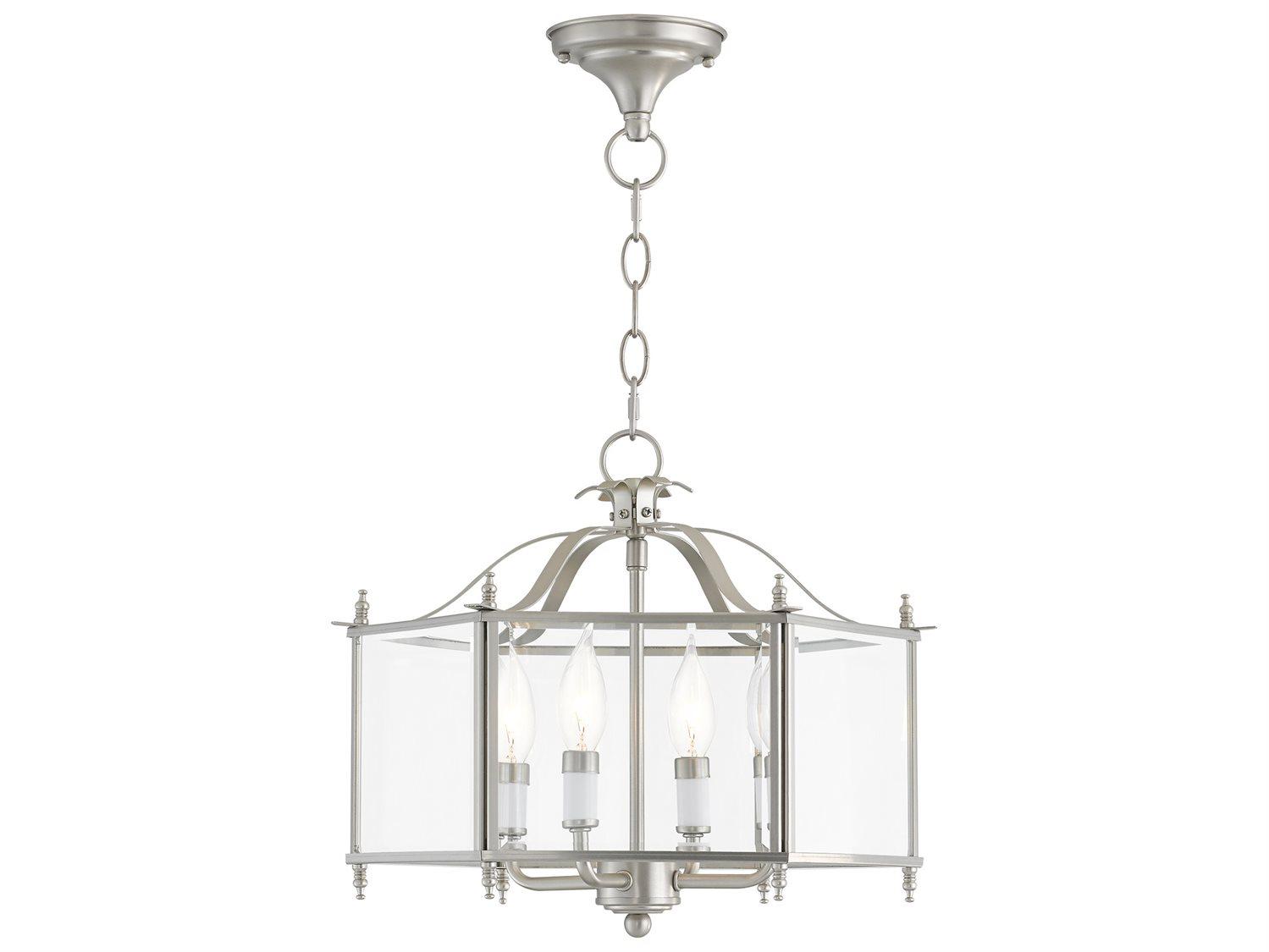 Livex Lighting Livingston 4-Light Brushed Nickel Glass Candelabra Lantern Chandelier