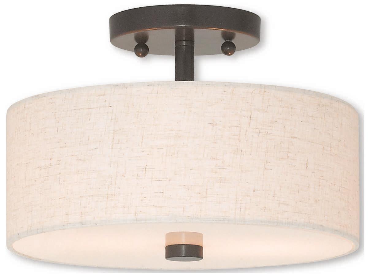 Livex Lighting Meridian 2-Light English Bronze Cylinder Drum Semi Flush Mount