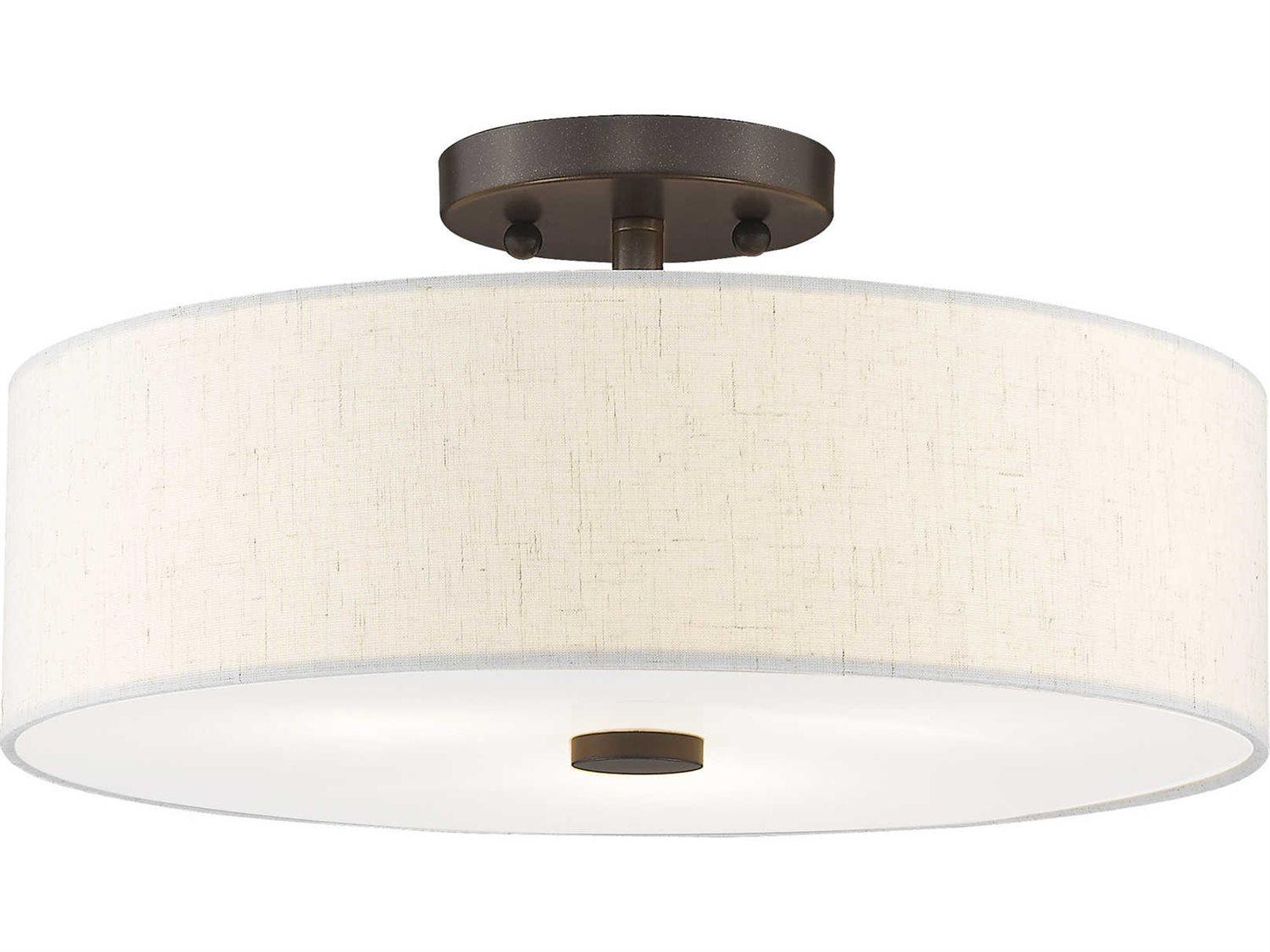Livex Lighting Meridian 3-Light English Bronze Drum Round Semi Flush Mount