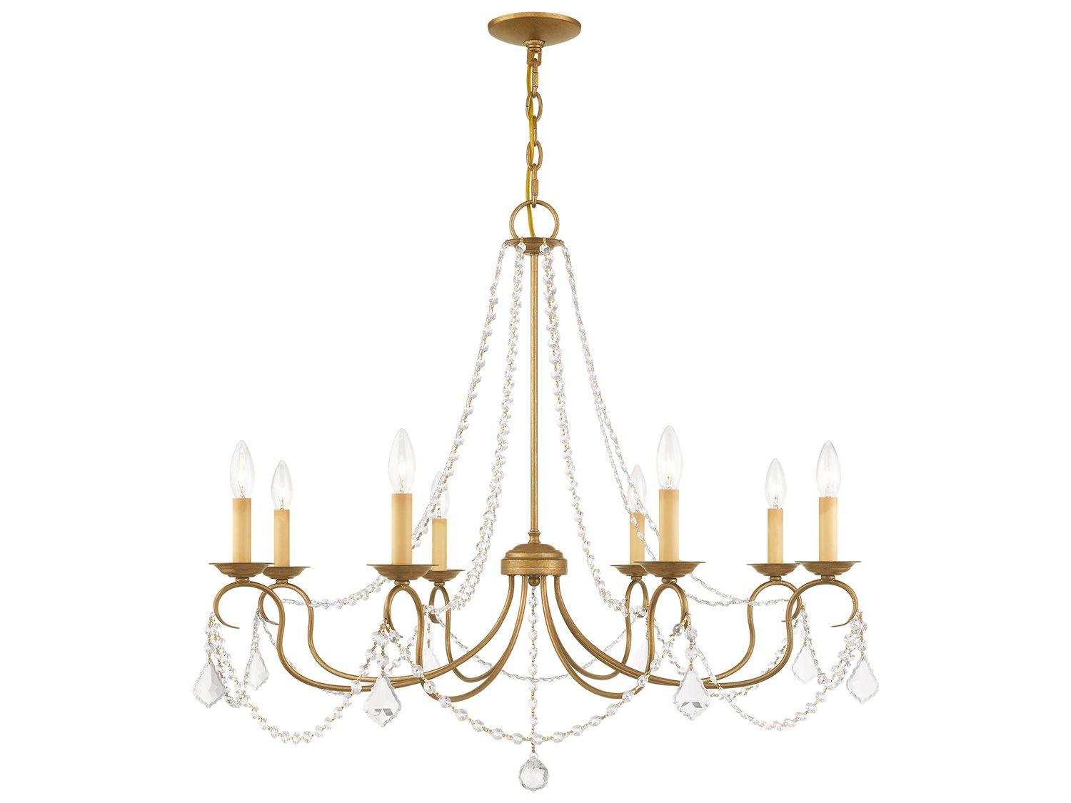 Livex Lighting Pennington 8-Light Antique Gold Leaf Bronze Crystal Candelabra Chandelier