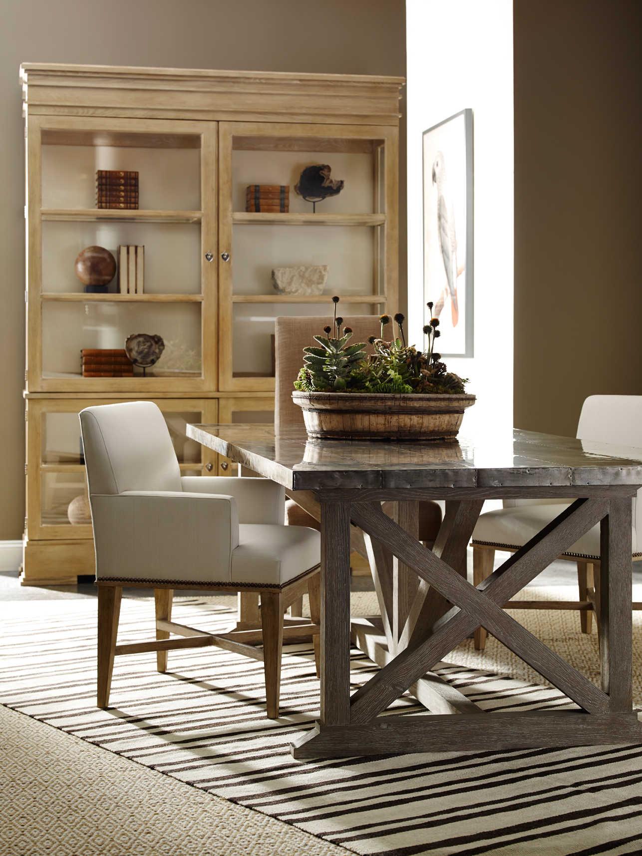 Lillian August Upholstery Britt Walnut Wood White Upholstered Arm Dining Chair