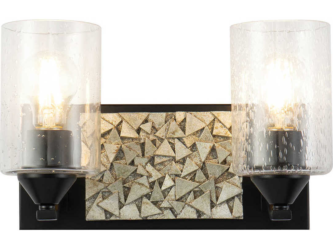Lucas McKearn Bocage 2-Light Matte Black Antiqued Silver Leaf Glass Vanity Light
