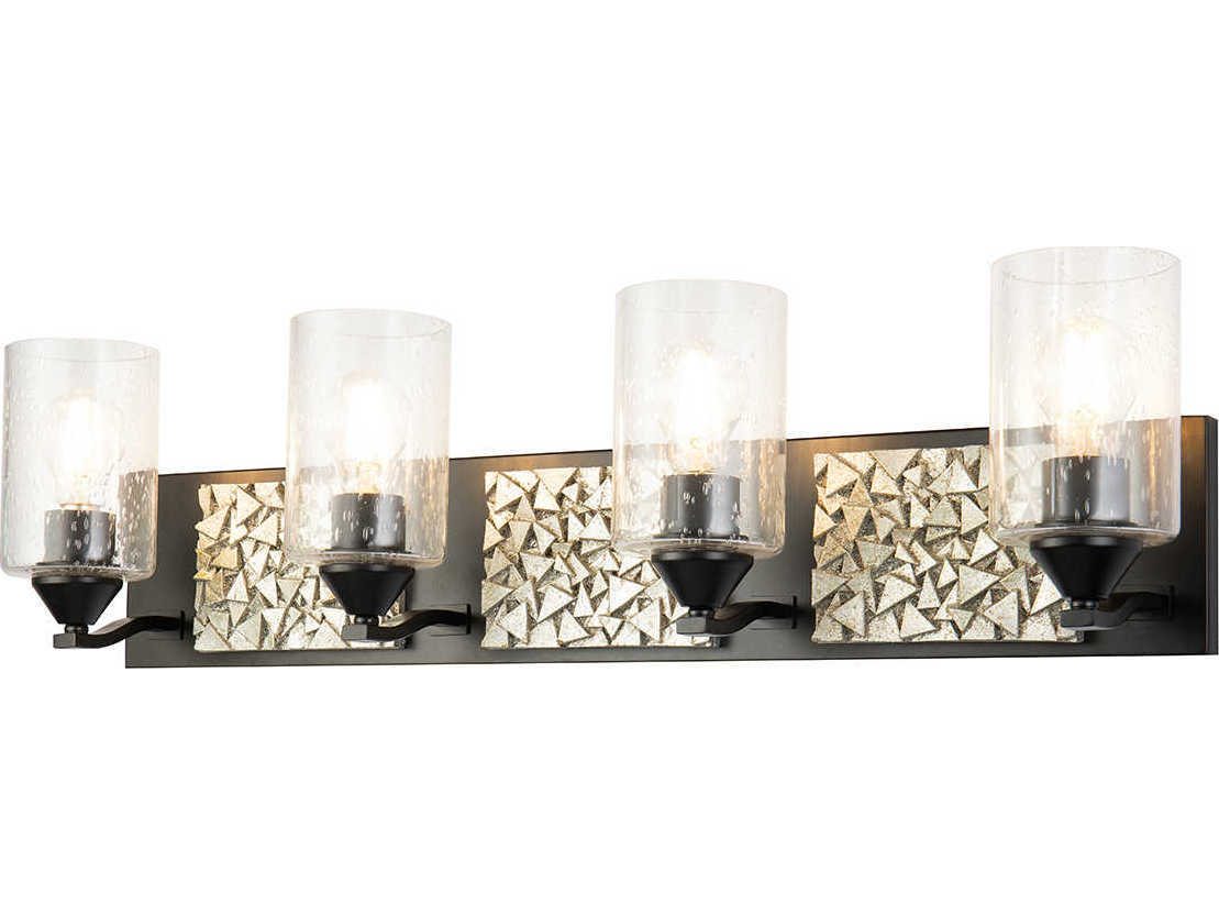 Lucas McKearn Bocage 4-Light Matte Black Antiqued Silver Leaf Glass Vanity Light