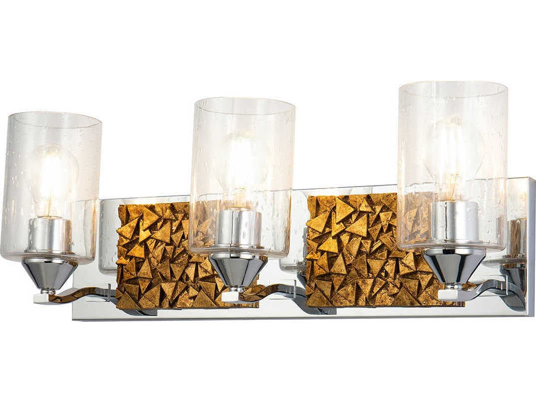 Lucas McKearn Bocage 3-Light Polished Chrome Antiqued Gold Leaf Glass Vanity Light