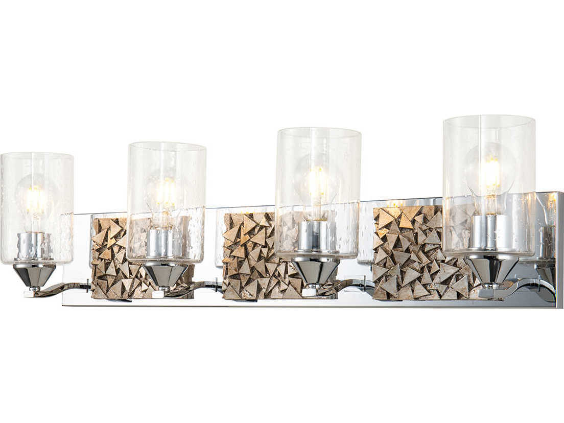 Lucas McKearn Bocage 4-Light Polished Chrome Antiqued Silver Leaf Glass Vanity Light