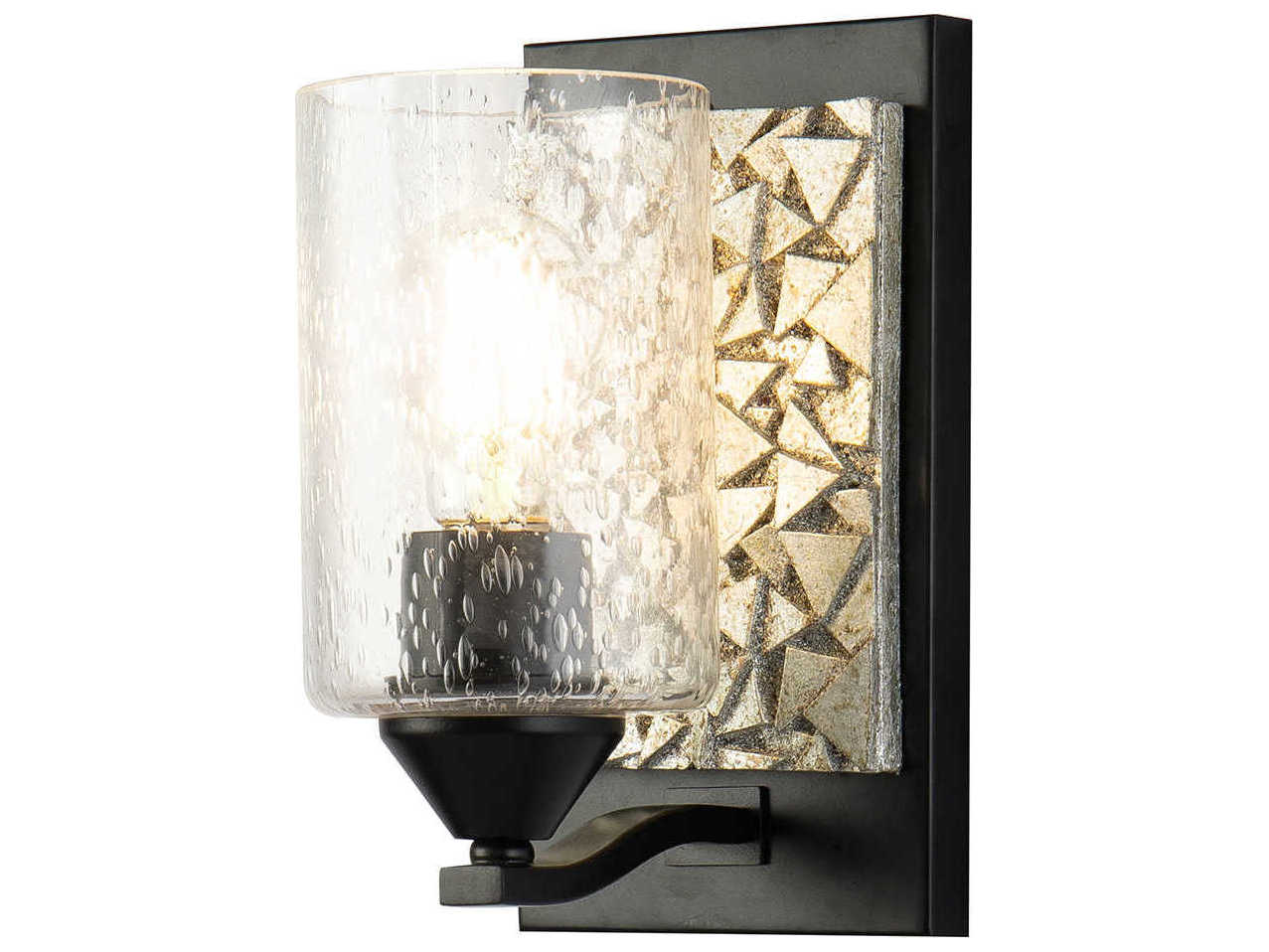 Lucas McKearn Bocage 1-Light Matte Black Antiqued Silver Leaf Glass Wall Sconce