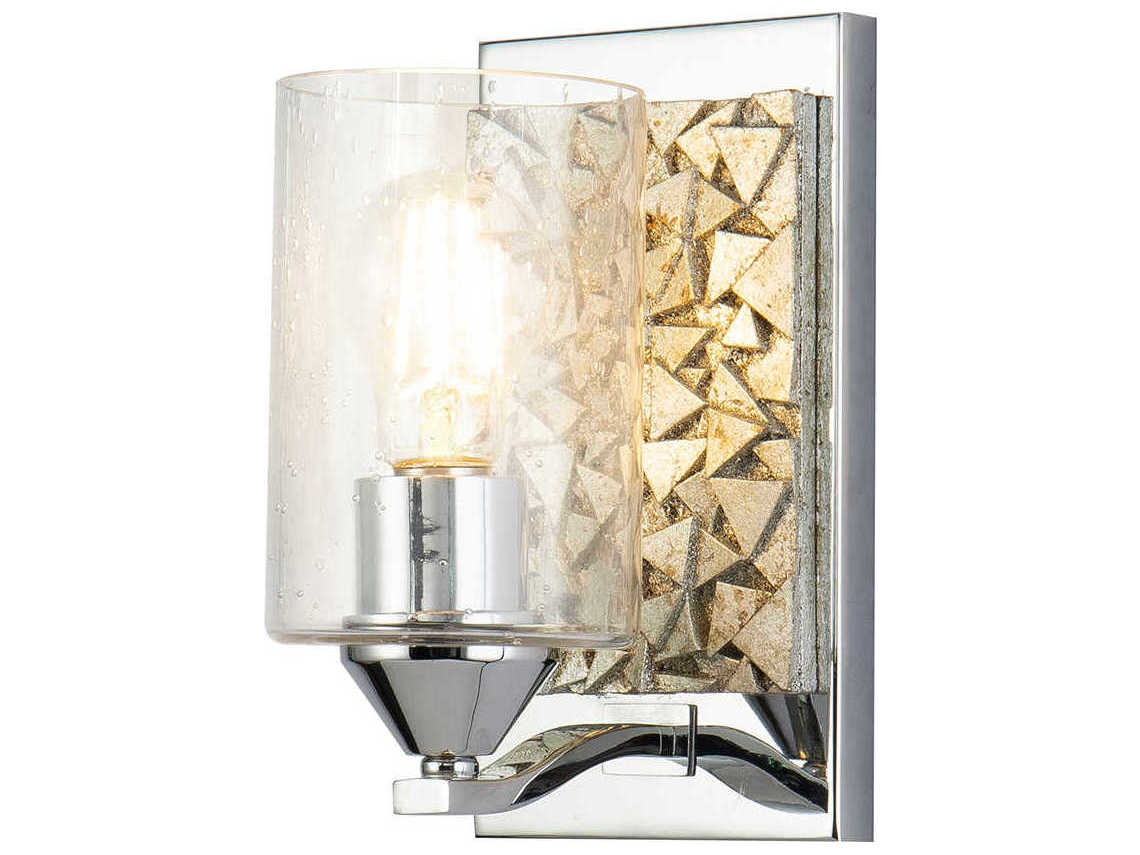 Lucas McKearn Bocage 1-Light Polished Chrome Antiqued Silver Leaf Glass Wall Sconce