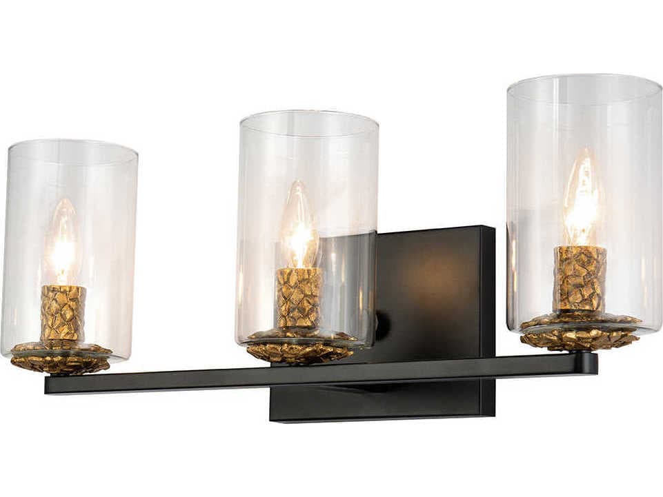 Lucas McKearn Bolivar 3-Light Matte Black Glass Vanity Light