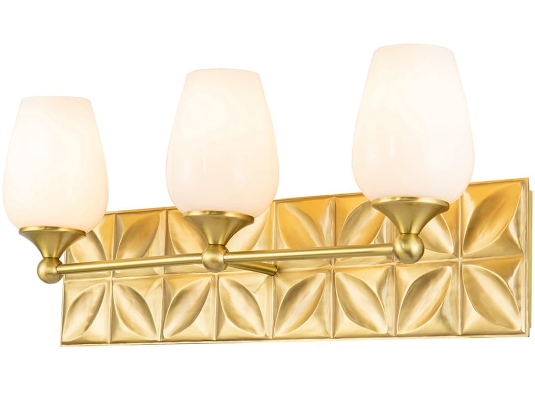 Lucas McKearn Epsilon 3-Light Aged Brass Glass Vanity Light
