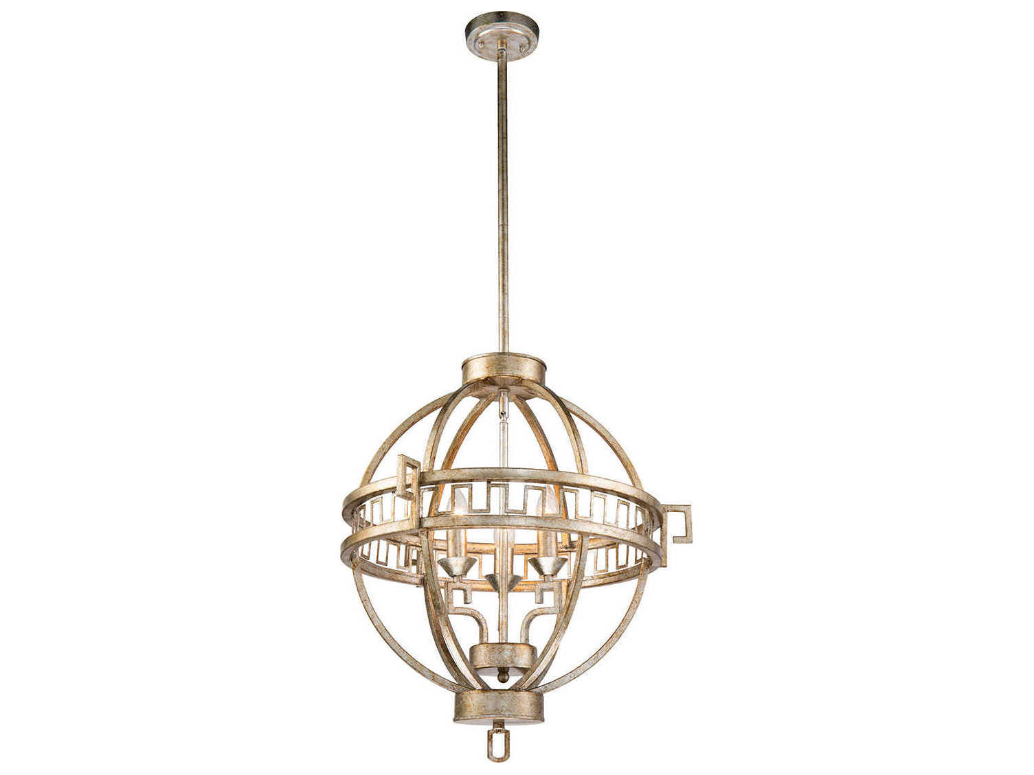 Lucas McKearn Lemuria 3-Light Antique Silver Candelabra Globe Geometric Chandelier