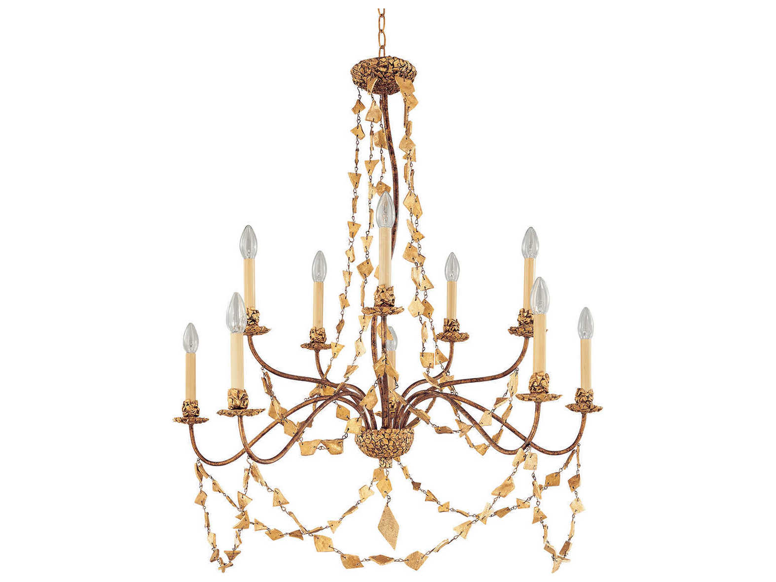 Lucas McKearn Mosaic 10-Light Gold Leaf Candelabra Chandelier