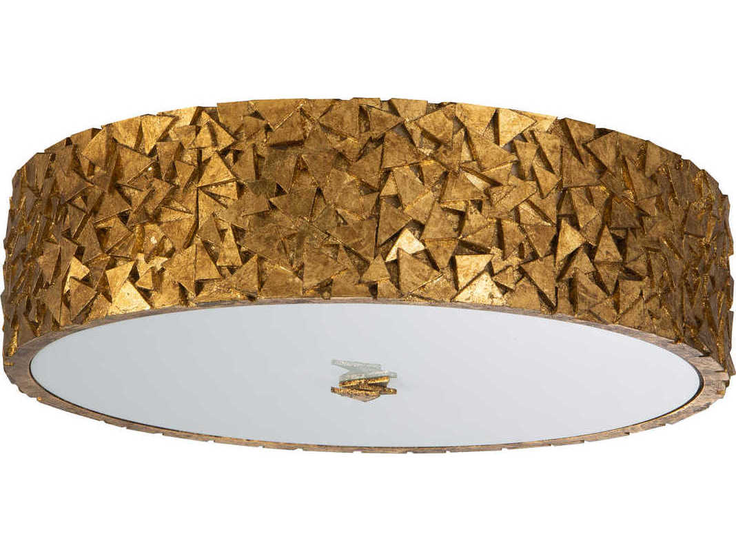 Lucas McKearn Mosaic 3-Light Gold Glass Drum Geometric Flush Mount