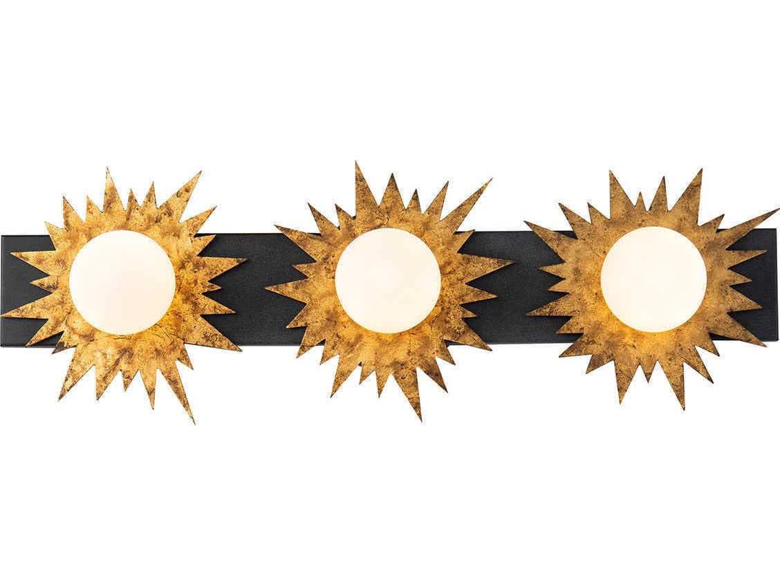Lucas McKearn Soleil 3-Light Weathered Zinc Gold Black Glass LED Vanity Light