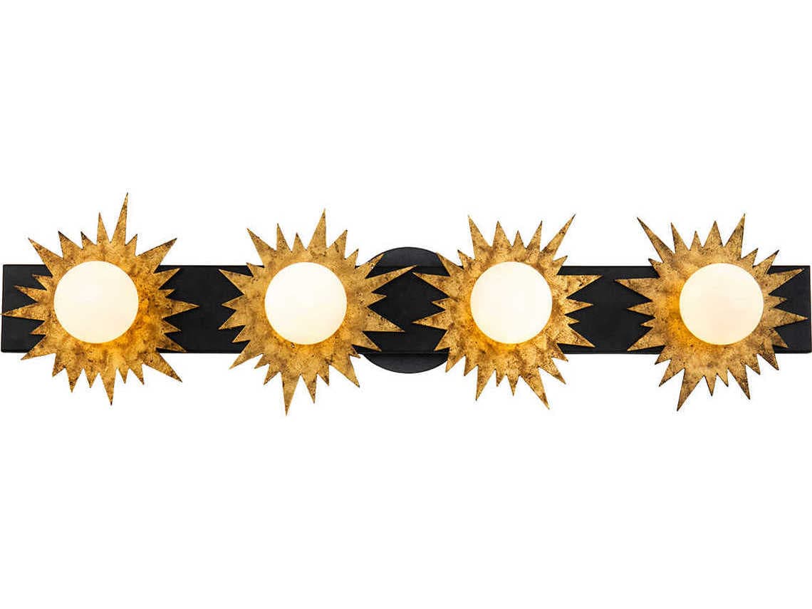 Lucas McKearn Soleil 4-Light Weathered Zinc Gold Black Glass LED Vanity Light