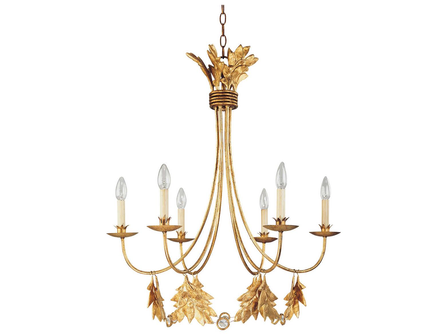 Lucas McKearn Sweet Olive 6-Light Distressed Gold Crystal Accent Clear Candelabra Chandelier