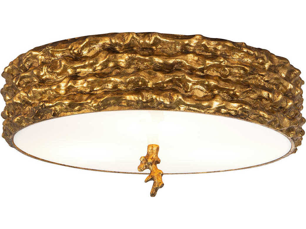 Lucas McKearn Trellis 3-Light Gold Leaf Glass Round Flush Mount