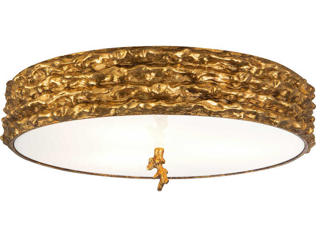 Lucas McKearn Trellis 4-Light Gold Leaf Glass Round Flush Mount