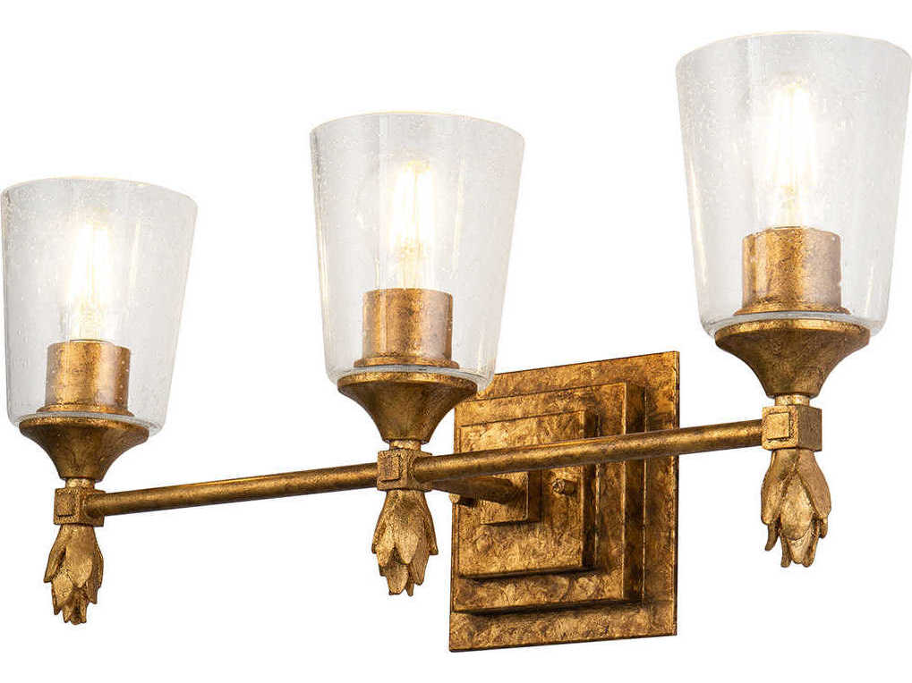 Lucas McKearn Vetiver 3-Light Gold Leaf Glass Vanity Light