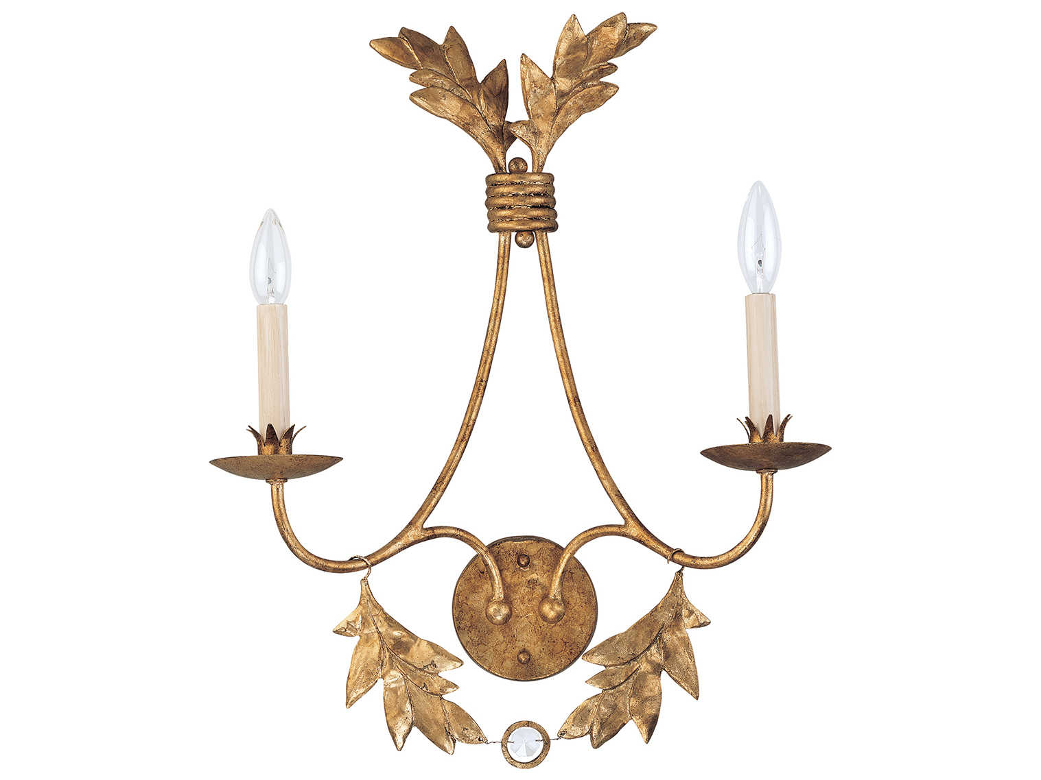 Lucas McKearn Sweet Olive 2-Light Distressed Gold Crystal Wall Sconce