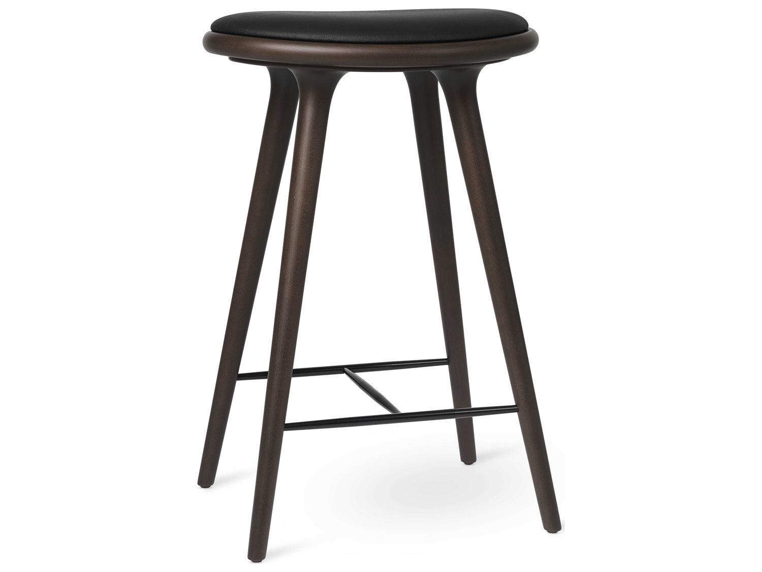 Mater Space Leather Beech Wood Dark Stained Counter Stool