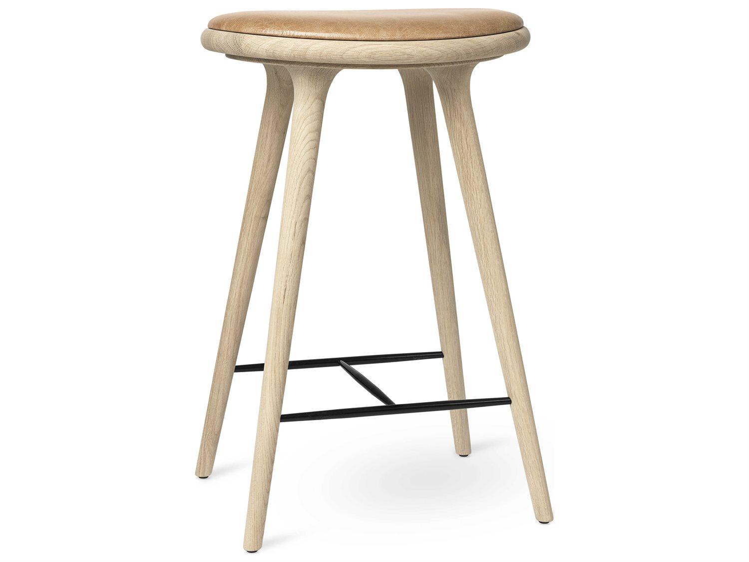 Mater Space Leather Oak Wood Soaped Counter Stool