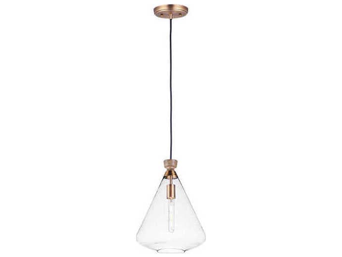 Maxim Lighting Abbott 1-Light Weathered Oak Antique Brass Black Glass Bell Pendant