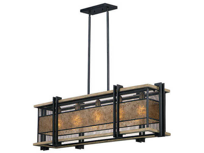 Maxim Lighting Boundry 5-Light Black Barn Wood Antique Brass Copper Island Pendant