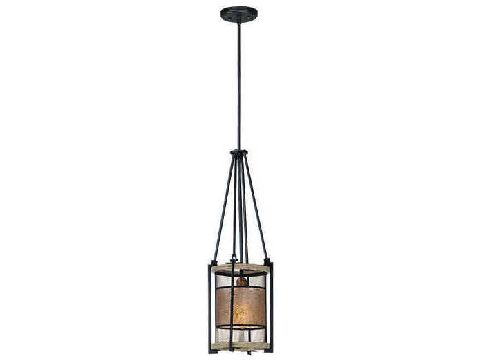 Maxim Lighting Boundry 1-Light Black Barn Wood Antique Brass Cylinder Mini Pendant
