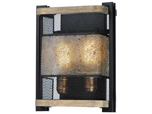 Maxim Lighting Boundry 2-Light Black Barn Wood Antique Brass Wall Sconce
