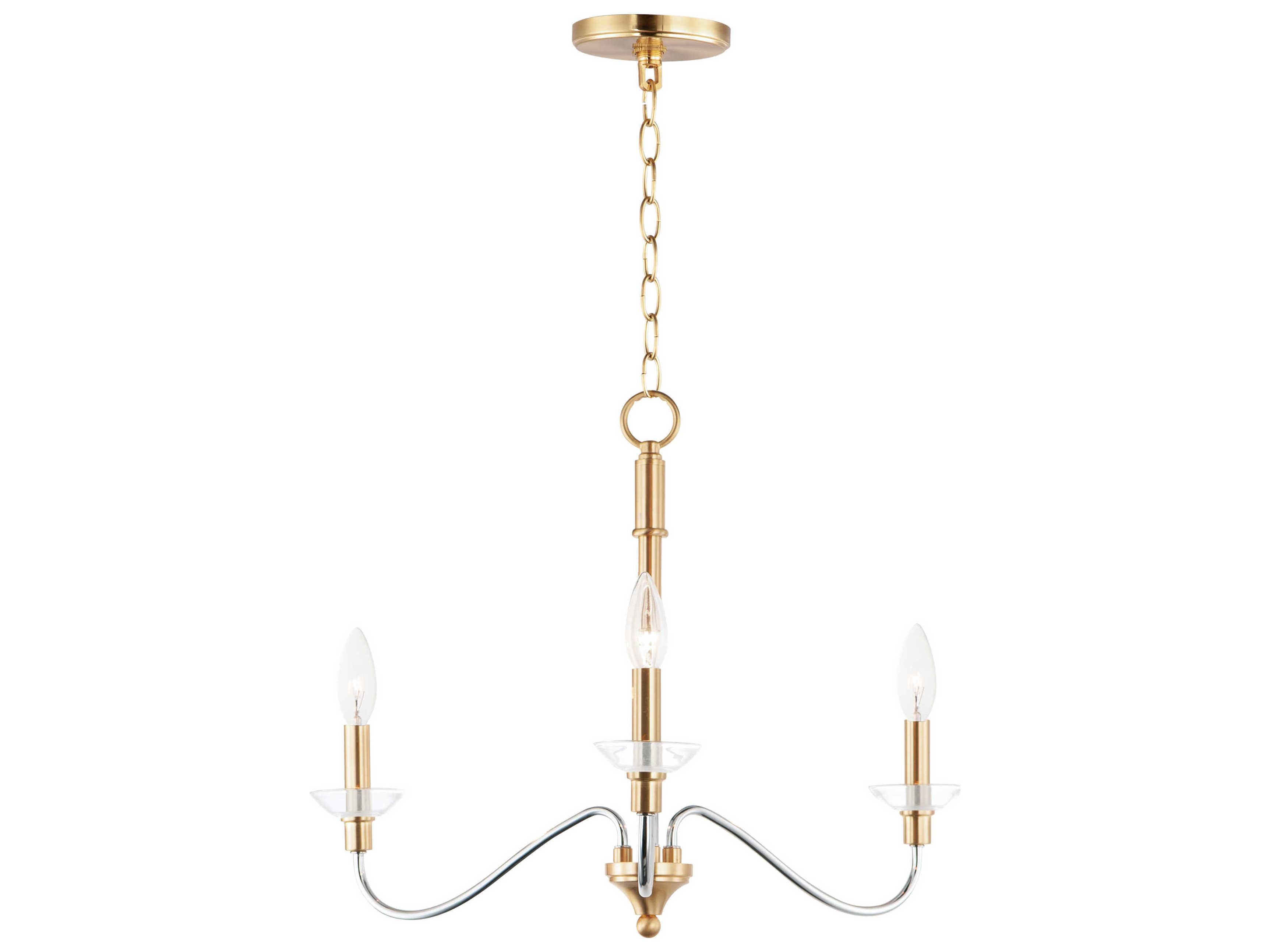 Maxim Lighting Clarion 3-Light Polished Chrome Satin Brass Glass Candelabra Chandelier