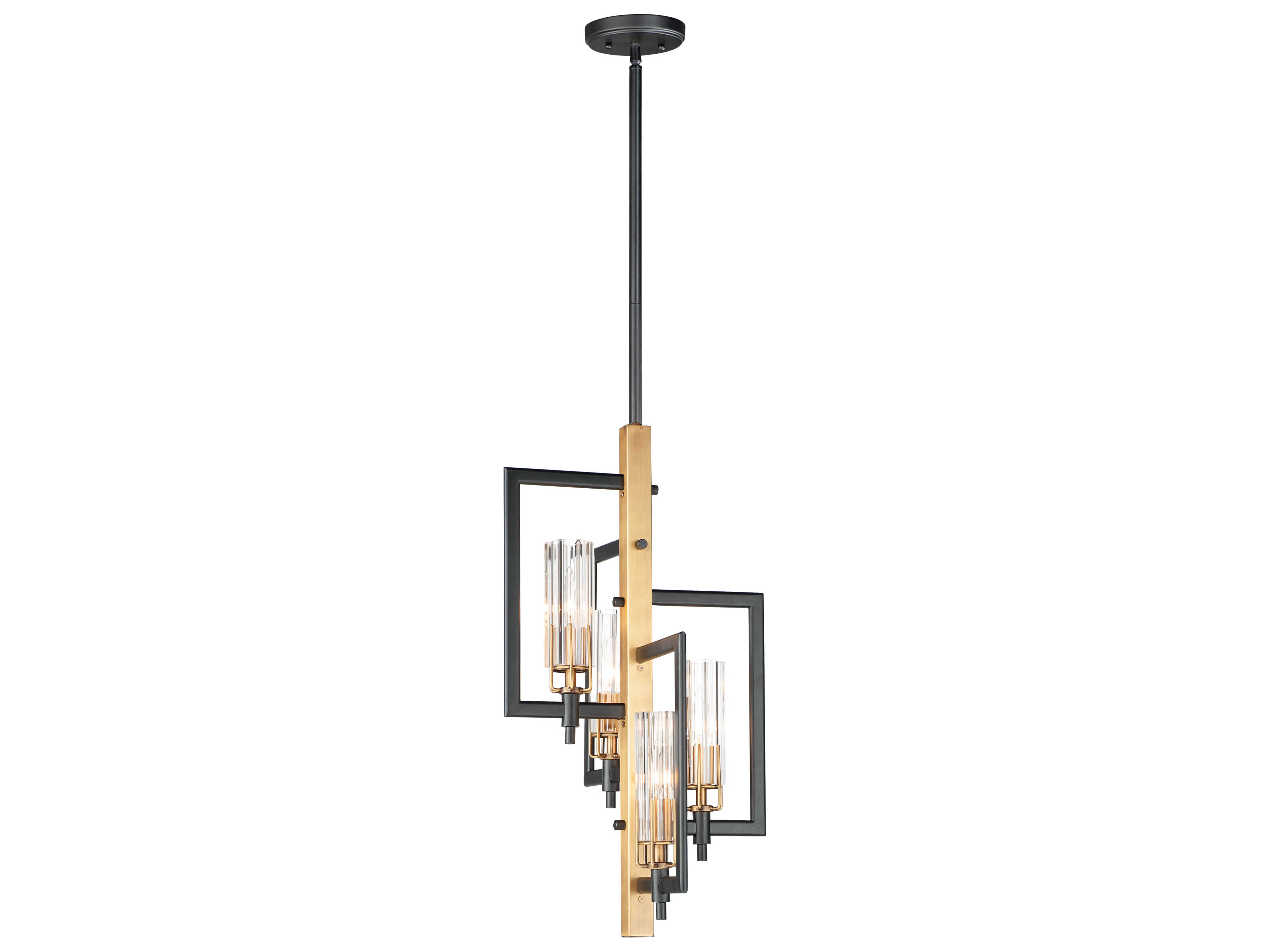Maxim Lighting Flambeau 4-Light Black Antique Brass Glass Candelabra Geometric Chandelier