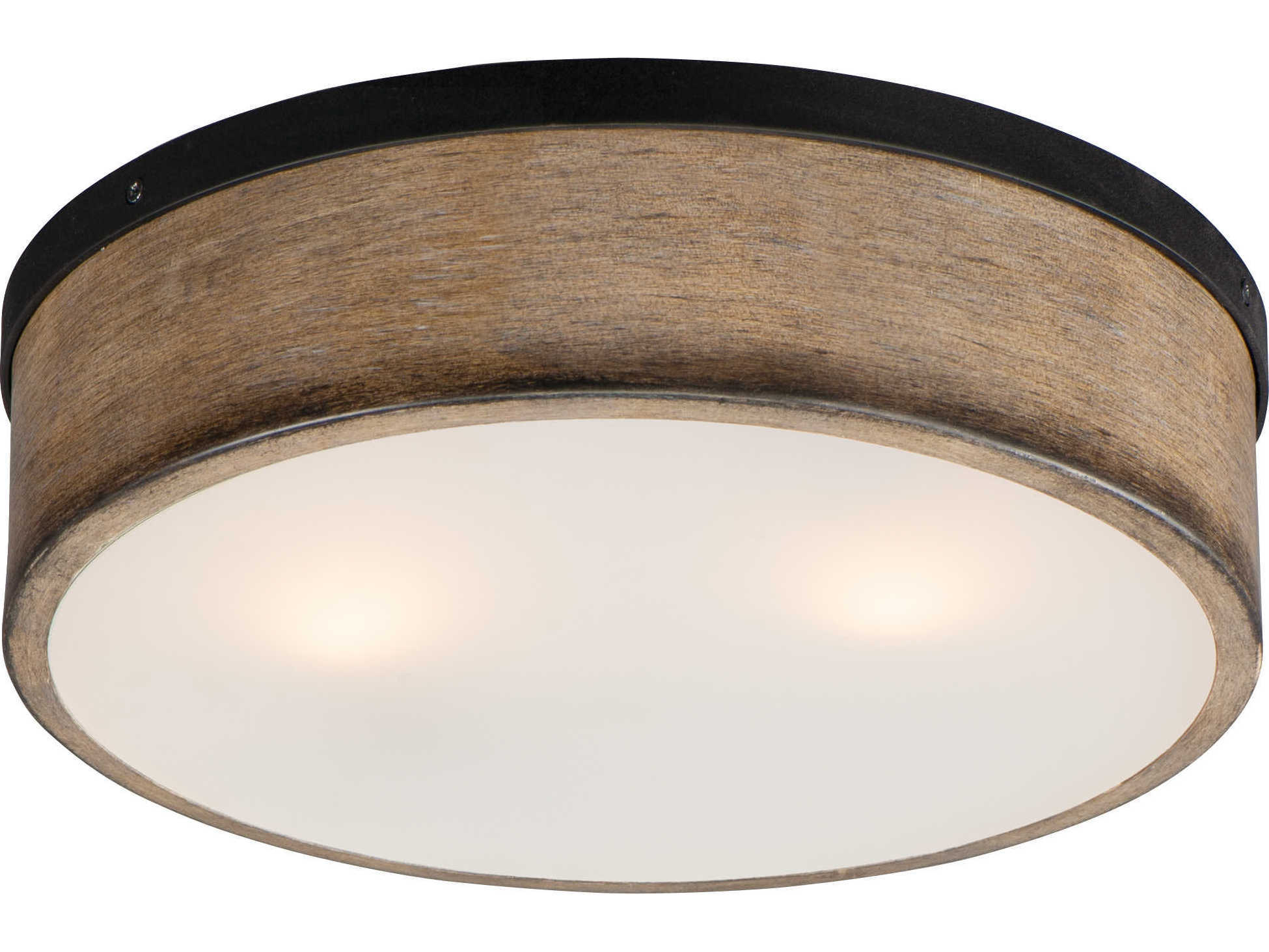 Maxim Lighting Franklin 2-Light Driftwood Black Brown Glass Drum Flush Mount