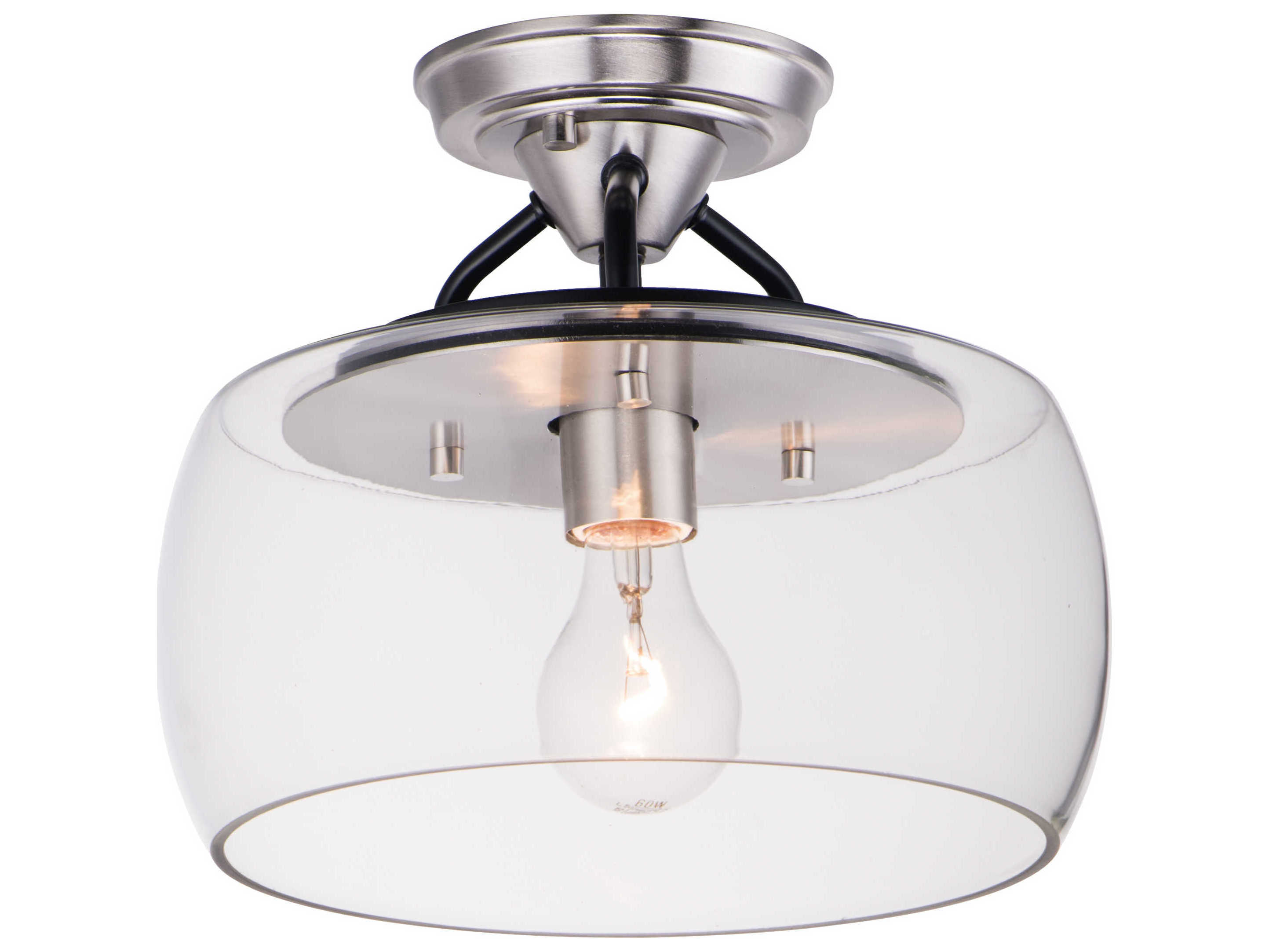 Maxim Lighting Goblet 1-Light Black Satin Nickel Glass Cylinder Round Semi Flush Mount