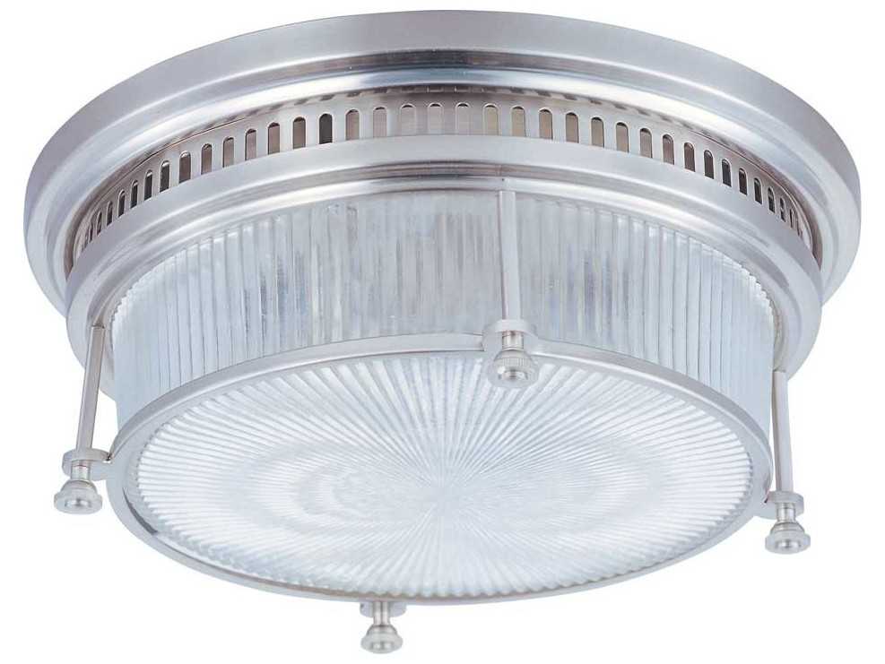Maxim Lighting Hi-bay 2-Light Satin Nickel Glass Drum Flush Mount