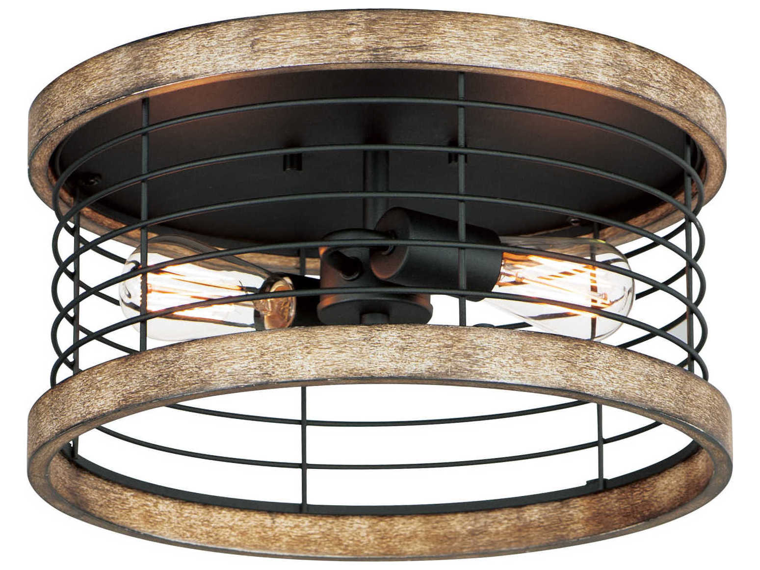 Maxim Lighting Homestead 2-Light Driftwood Black Brown Drum Flush Mount
