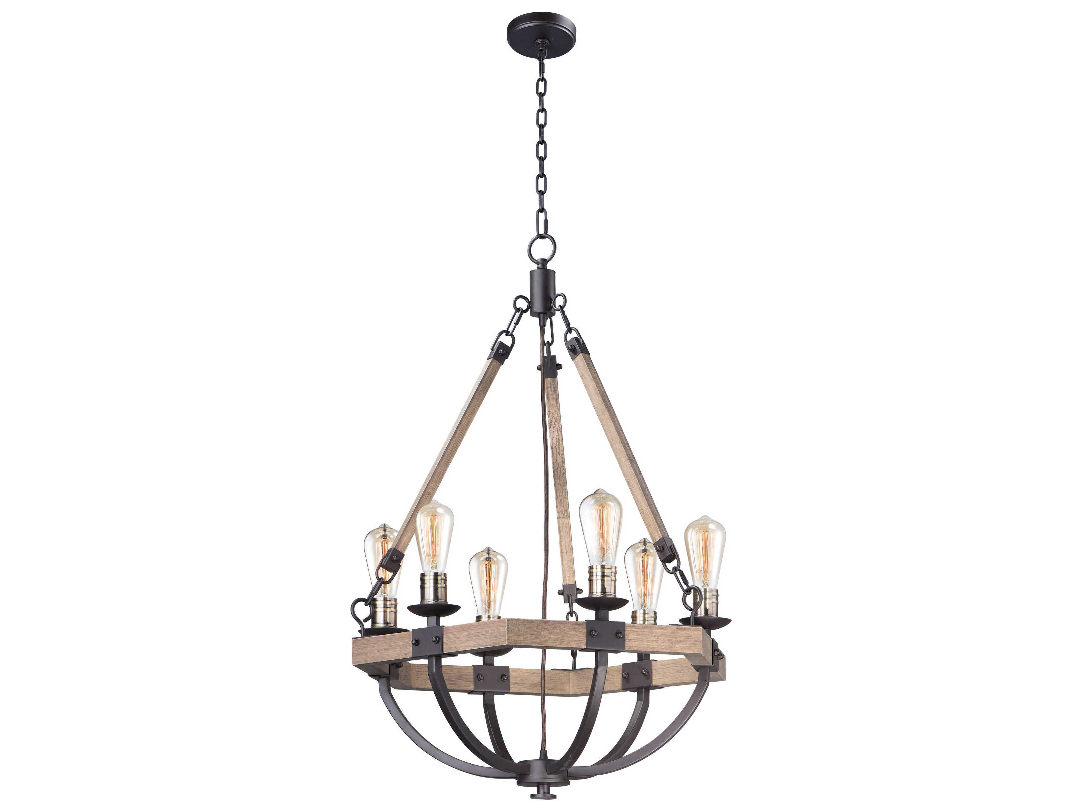 Maxim Lighting Lodge 6-Light Weathered Oak Bronze Wood Bowl Candelabra Geometric Chandelier