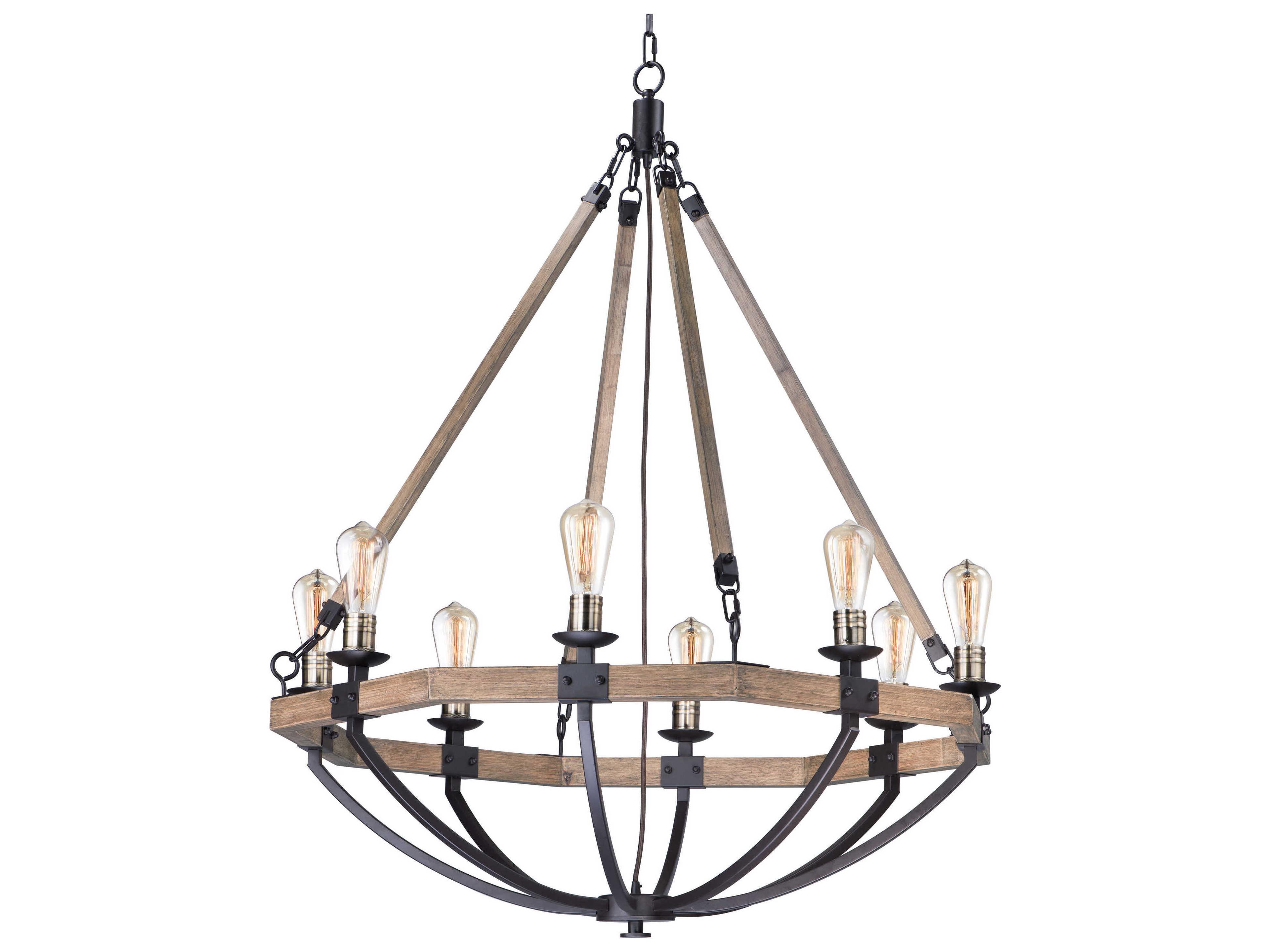 Maxim Lighting Lodge 8-Light Weathered Oak Bronze Wood Bowl Candelabra Geometric Chandelier