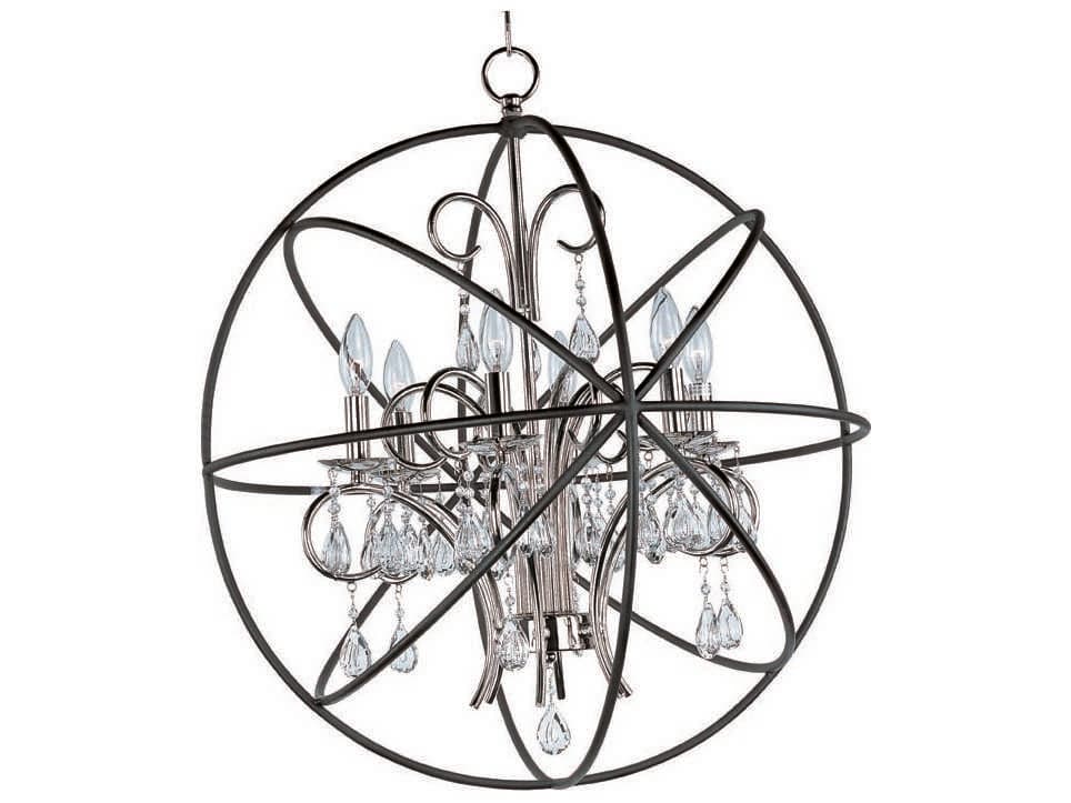 Maxim Lighting Orbit 6-Light Anthracite And Polished Nickel Bronze Crystal Glass Candelabra Globe Chandelier