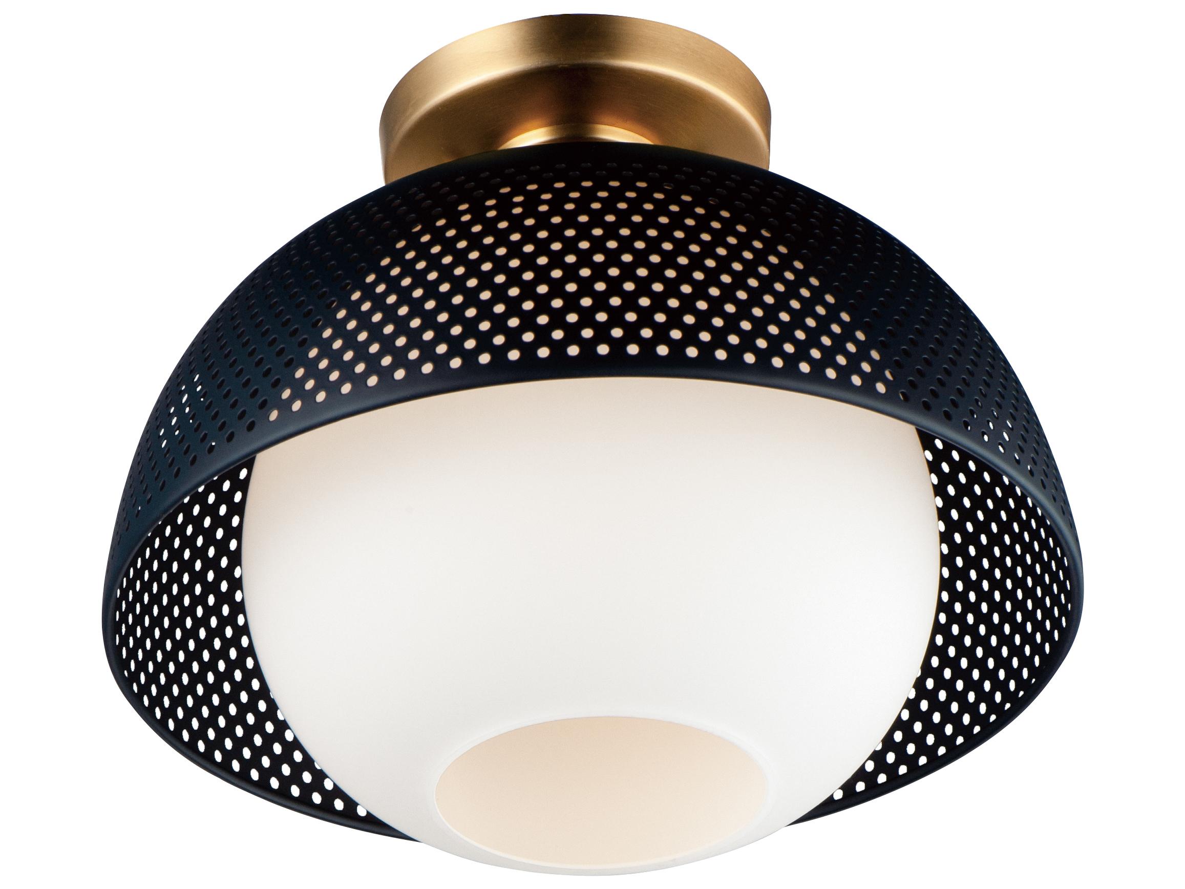 Maxim Lighting Perf 1-Light Black Satin Brass Glass Dome Globe Semi Flush Mount