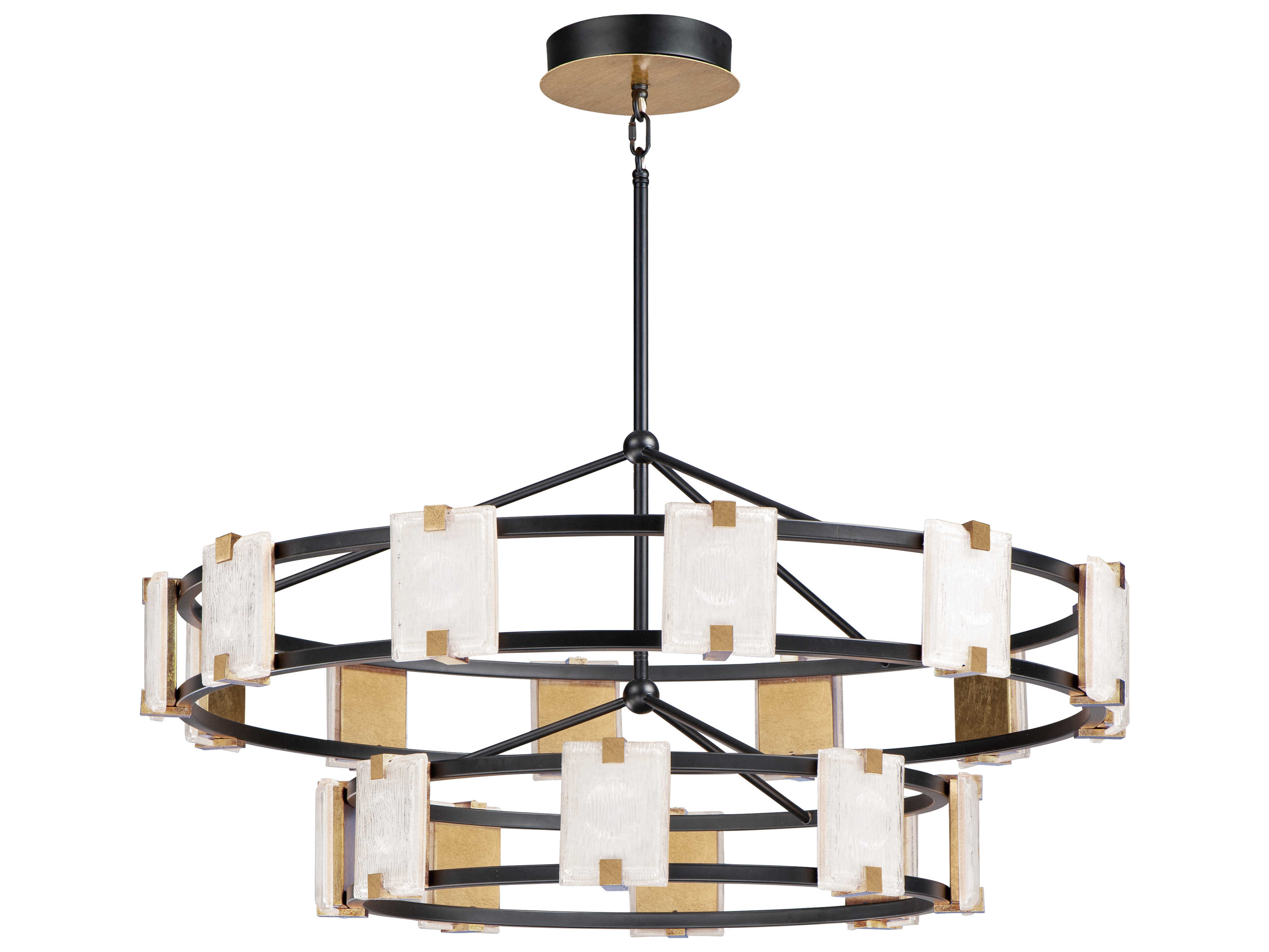 Maxim Lighting Radiant 20-Light Black Gold Leaf Glass LED Drum Tiered Chandelier