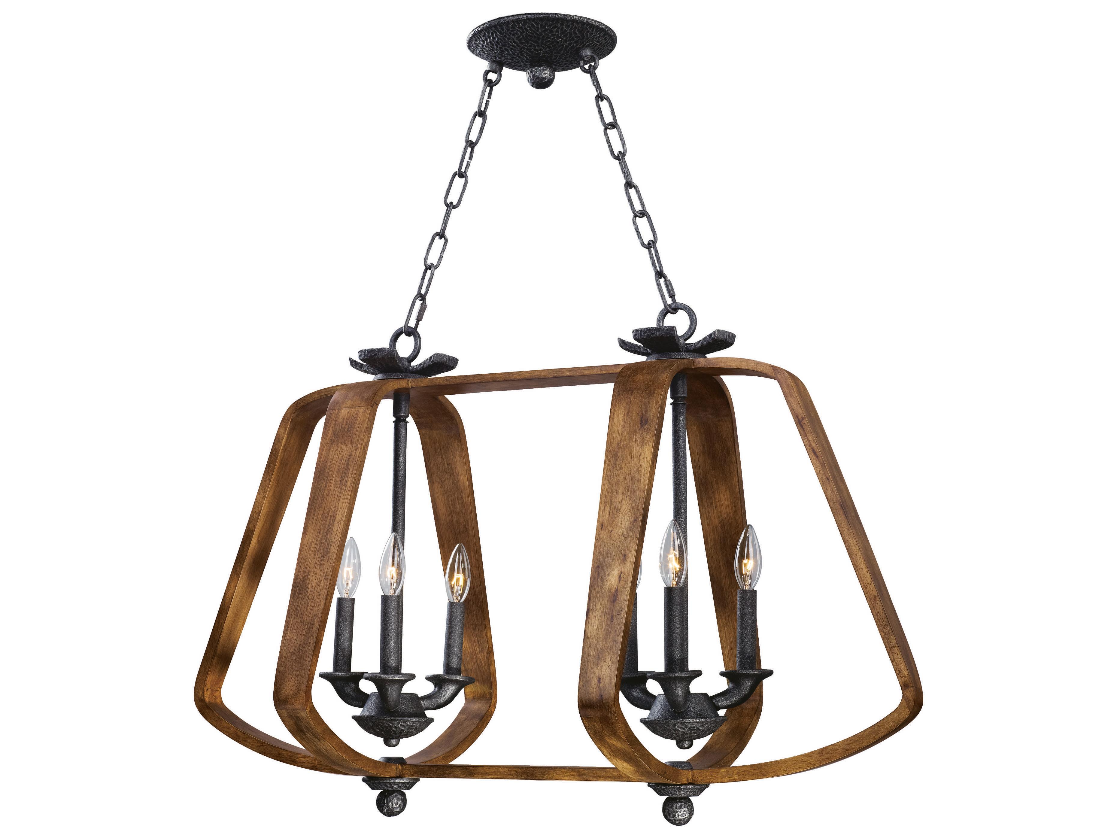 Maxim Lighting Road House 6-Light Barn Wood Iron Ore Brown Island Pendant