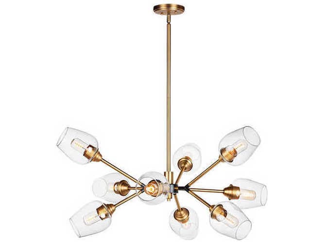 Maxim Lighting Savvy 9-Light Antique Brass Black Clear Glass Bell Sputnik Chandelier