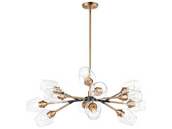 Maxim Lighting Savvy 12-Light Antique Brass Black Clear Glass Bell Sputnik Chandelier