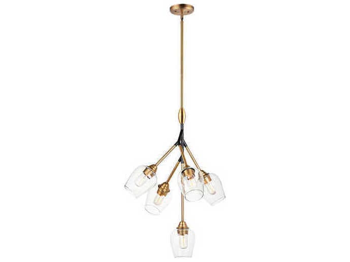 Maxim Lighting Savvy 5-Light Antique Brass Black Clear Glass Bell Pendant