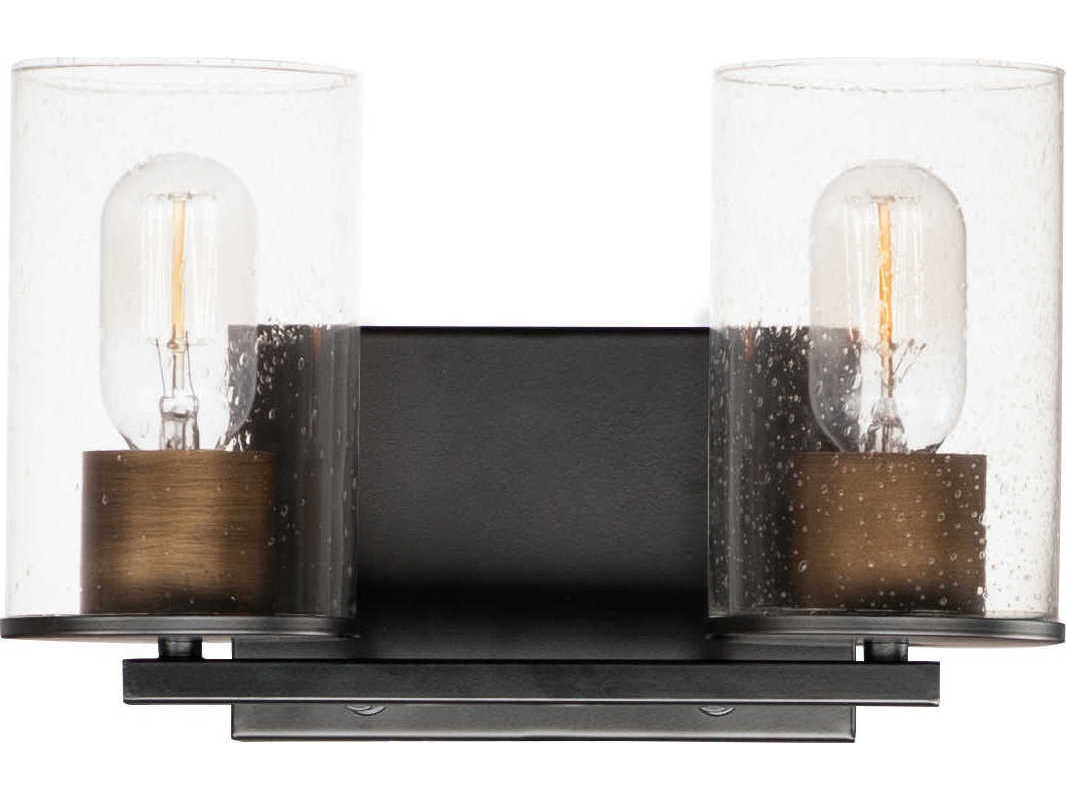 Maxim Lighting Sleek 2-Light Antique Brass Black Glass Vanity Light