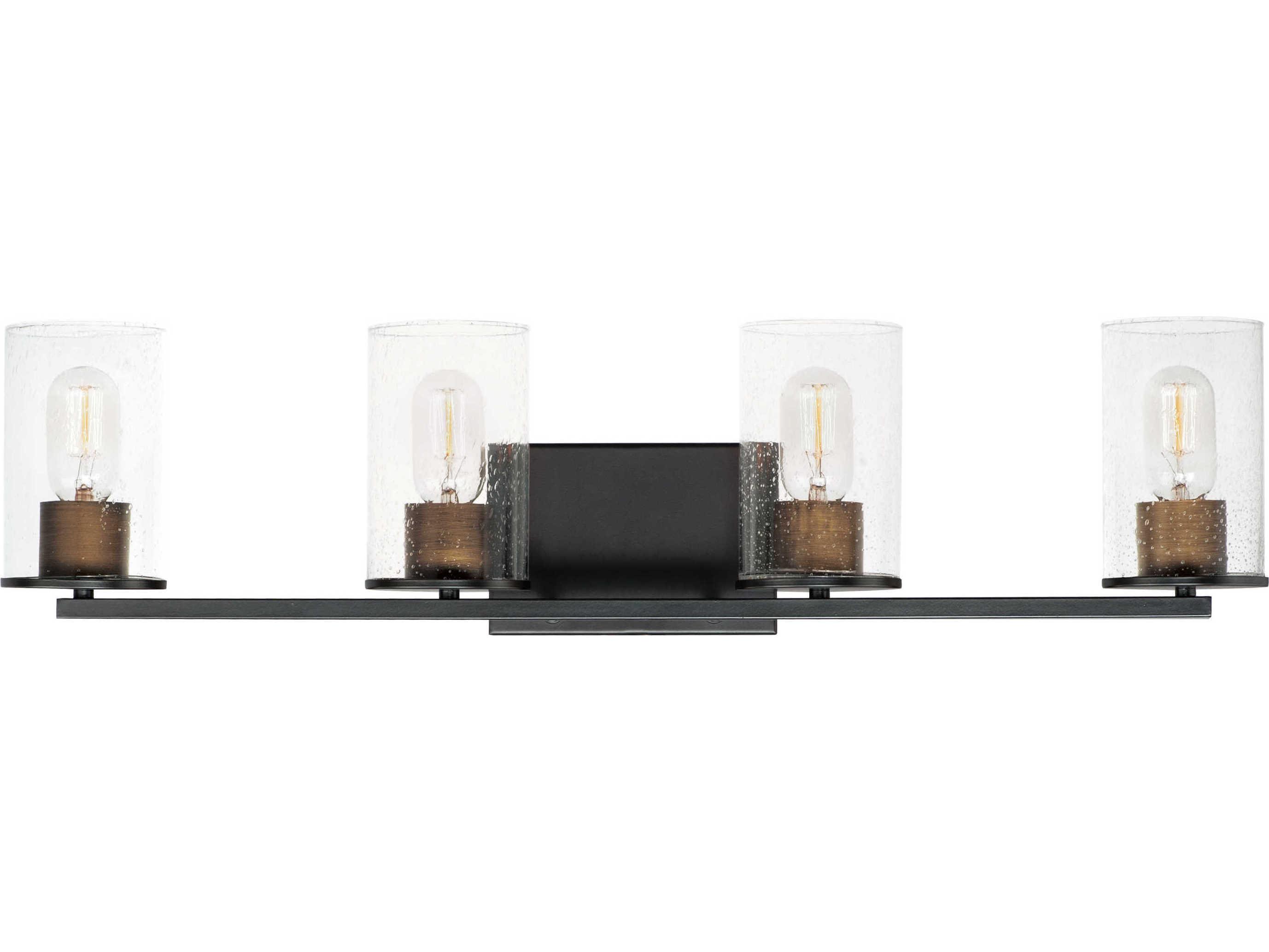 Maxim Lighting Sleek 4-Light Antique Brass Black Glass Vanity Light